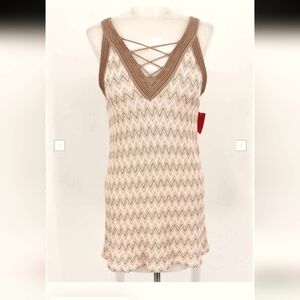 White House Black Market Pink/Gold Metallic Accents Chevron Top